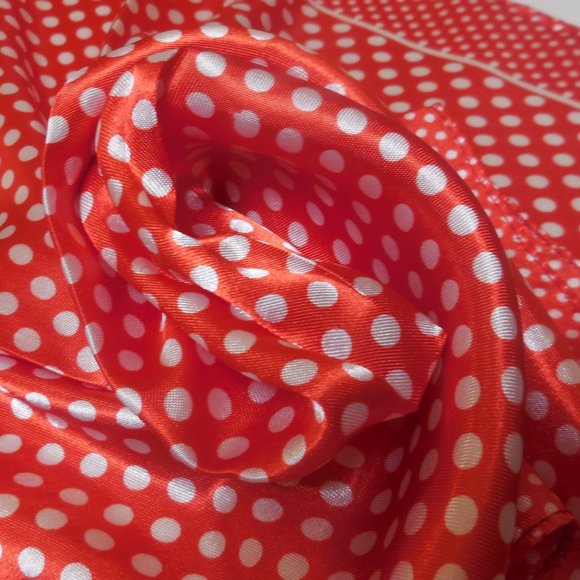 Scarf 19" x 19" Square Satin red polka dot print neckerchief retro - Picture 5 of 7